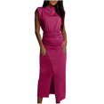 thumbnail image 2 of Vestido de Hombro Frío para Mujeres Color Sólido sin Mangas un Hombro Cintura Retracta Envoltura Nalgas Tenedor Dividido, 2 of 7