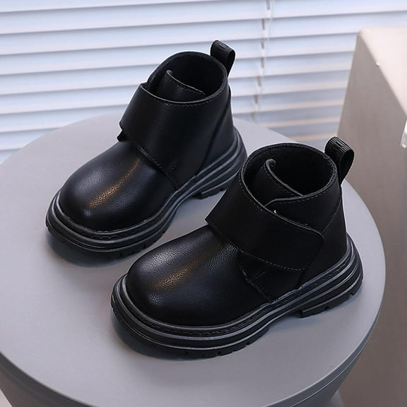 BXJX Children's Winter Boots- Lace-Up Casual Thickened Fashion Ankle Boots Black Size 6