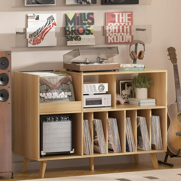 LELELINKY Large Record Player Stand, 48''Turntable Stand with Storage, Vinyl Record Holder with Display Area, Record Player Table Holds Up to 450 Albums, Record Stand for Music Room Living Room