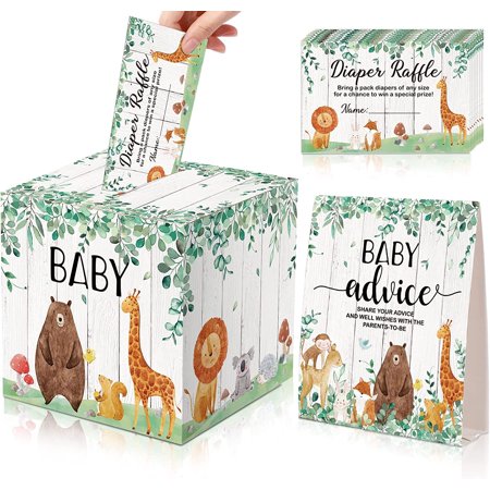 LANLISA Woodland Theme Diaper Raffle Game Box With Tickets - Baby Shower Party Decorations & Games