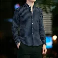 thumbnail image 3 of Camisas y blusas a rayas para hombre, ropa ajustada para hombre, estilo coreano, manga larga, color rojo, para negocios, para uso social, tallas S, verano, XXL, 3 of 5