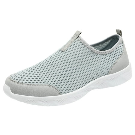 NOLDARES Mens Casual Slip On Loafers Shoes Walking Sneakers Mesh Comfortable Lightweight Soft Sole(Grey 9.5)
