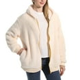 thumbnail image 2 of SWSMCLT Women's Fuzzy Jacket Hood Thermal Pocket Fleece Coat Long Sleeve Hoodie Outerwear Cute Full Zip Zipper Beige Large, 2 of 4