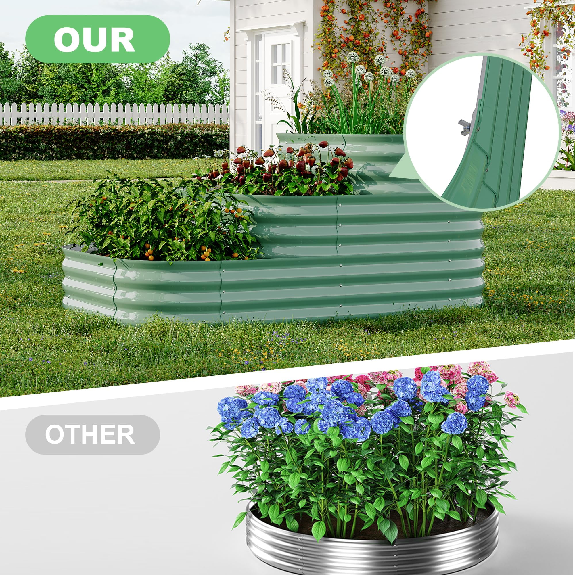 Towallmark Galvanized Raised Garden Bed Kit, Galvanized Planter Raised Garden Boxes Outdoor, Oval Metal Raised Garden Beds for Vegetables