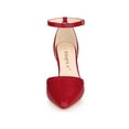 thumbnail image 2 of BLISSFUL STEP Women's Pointy Toe Ankle Strap Stiletto Heels Pumps Red 7, 2 of 8