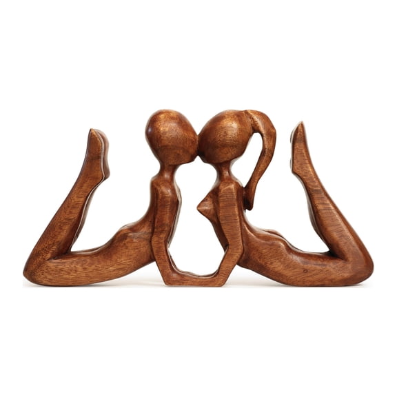 12" Wooden Handmade Abstract Sculpture Statue Handcrafted - First Kiss - Gift Art Decorative Home Decor Figurine Accent Decoration Artwork Hand Carved
