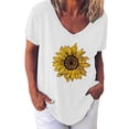 thumbnail image 1 of Chemises Mode pour Femmes Imprimé Tournesol Manches Courtes Ample Tunique Blouse, 1 of 3