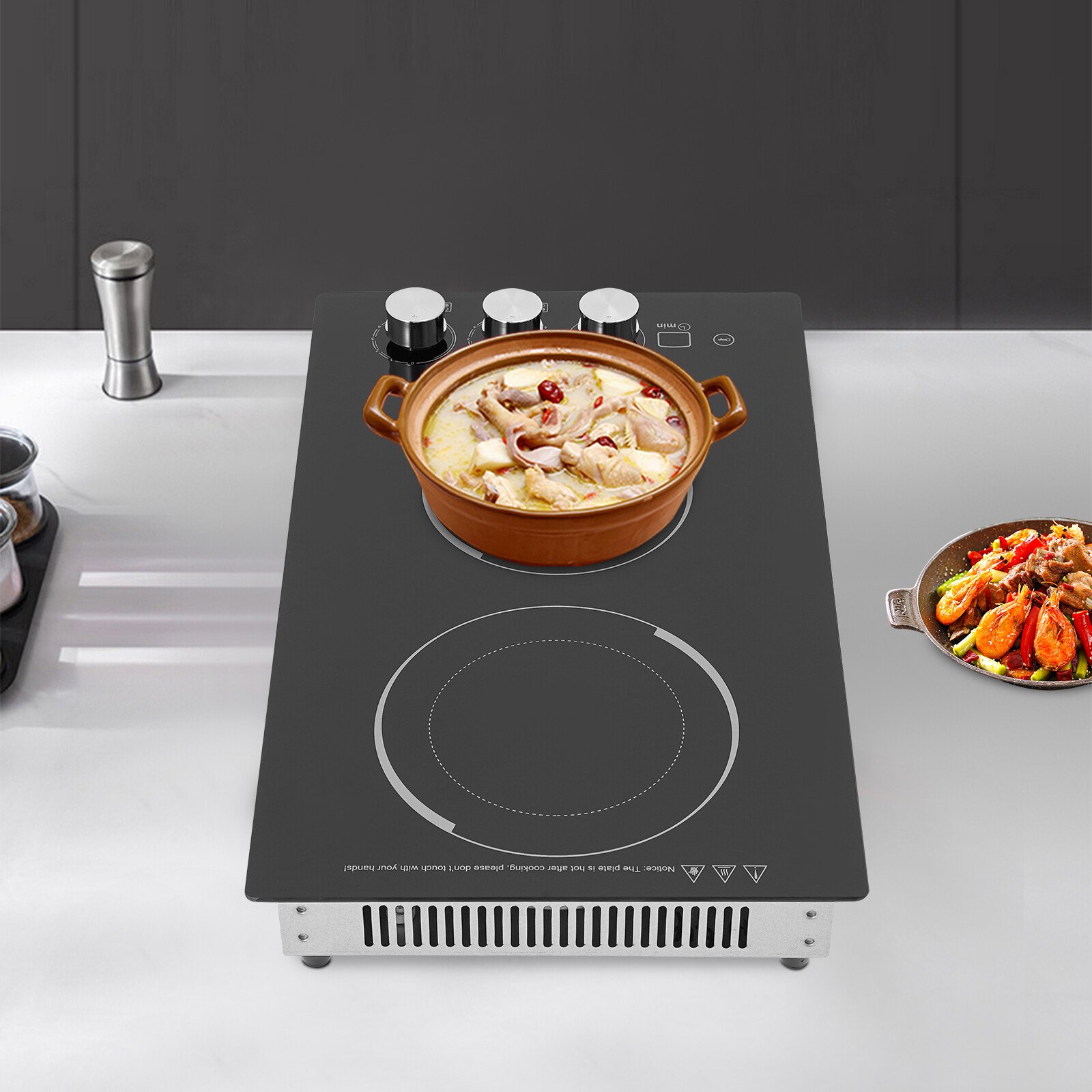20.08*11.81*4.06in Modern Black Electric Ceramic Cooktop 2 Burners Electric Cooktop Black LED Display Screen