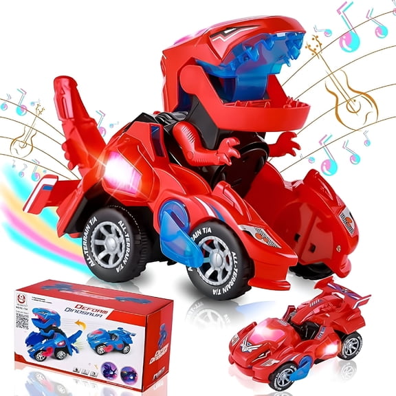 BESTSKY Dinosaur Toys for Kids 3-5: Transforming Dinosaur Car Toy with Light Music for Toddlers 3 4 5 6 7 8 Year Old Boys Girls (Red)