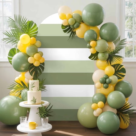 Sage Green and White Striped Arch Backdrop Cover 6.6FT Abstract Ombre Geometric Spandex Arch Covers Double-Sided Backdrop for Wedding Birthday Party Photo Background Decoration