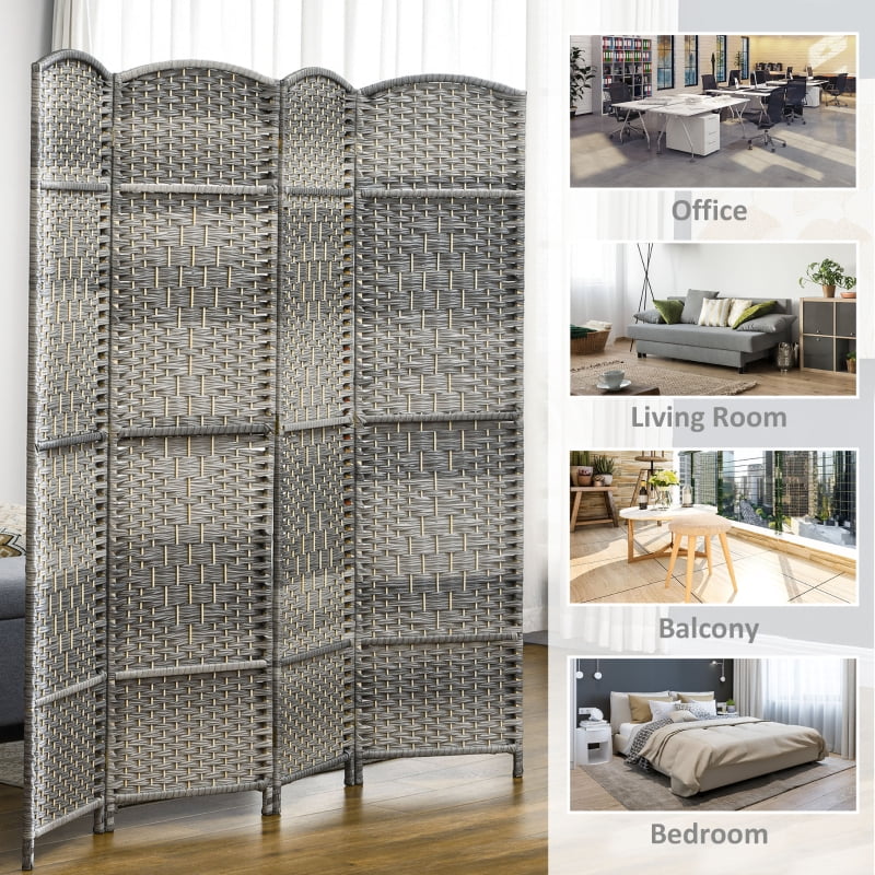 Alvantor 6-Panel Folding Privacy Screen, Freestanding Room Divider with PP Woven Panels 94.5"x70.9" Mixed Gray