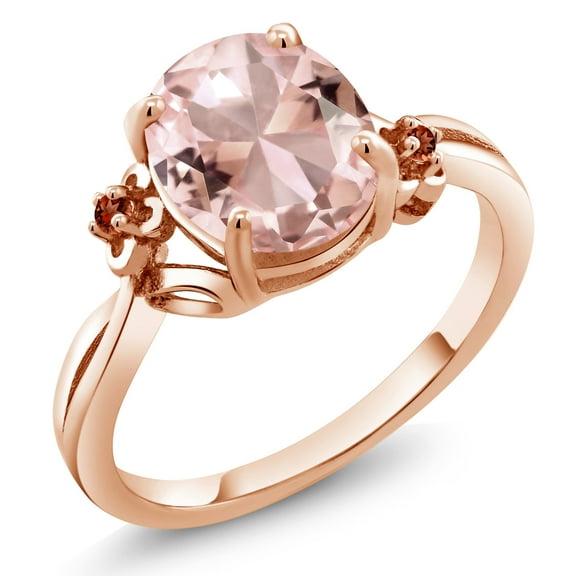 Gem Stone King 2.42 Ct Oval Peach Nano Morganite Red Garnet 18K Rose Gold Plated Silver Ring (Size 5)