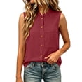 thumbnail image 5 of Tbopshirt Sleeveless Tops for Women Stand Collar Plus Size Shirt Button Front Linen Summer Blouse,Wine, 5 of 6