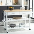 thumbnail image 4 of SAFAVIEH Kiko 2 Drawer 2 Shelf Kitchen Cart, White/Natural (47.2 in. W x 18.9 in. D x 35.4 in. H), 4 of 17