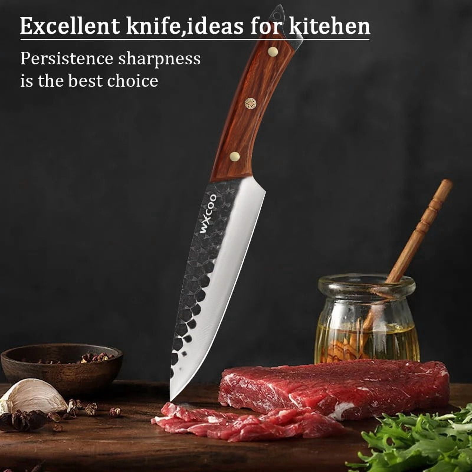 1-3PCS High Carbon Steel Boning Knife with Knife Sheath Sharp Kitchen Chef Knife Multipurpose Utility Knife for Cooking Fruit Vegetable Fish Meat Hand Forged Handmade Wood Handle Barbecue Cleaver