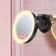 thumbnail image 1 of Suction Cup Magnifying Mirror with Light 10X, Wall Mounted Makeup Mirror with Suction Cup for Bathroom, 3 Color Lights and Adjustable Brightness, 2 in 1 Tabletop for Desk - Black, 1 of 5