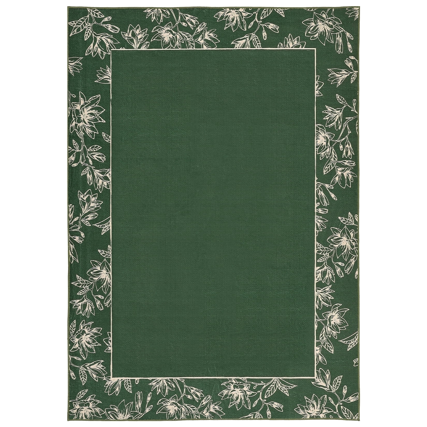 Garvee 10'x13' Solid Floral Area Rugs Modern Bordered Washable Rugs, Soft Non Slip Carpet Low Pile Rug for Living Room Bedroom Home Decor, Green