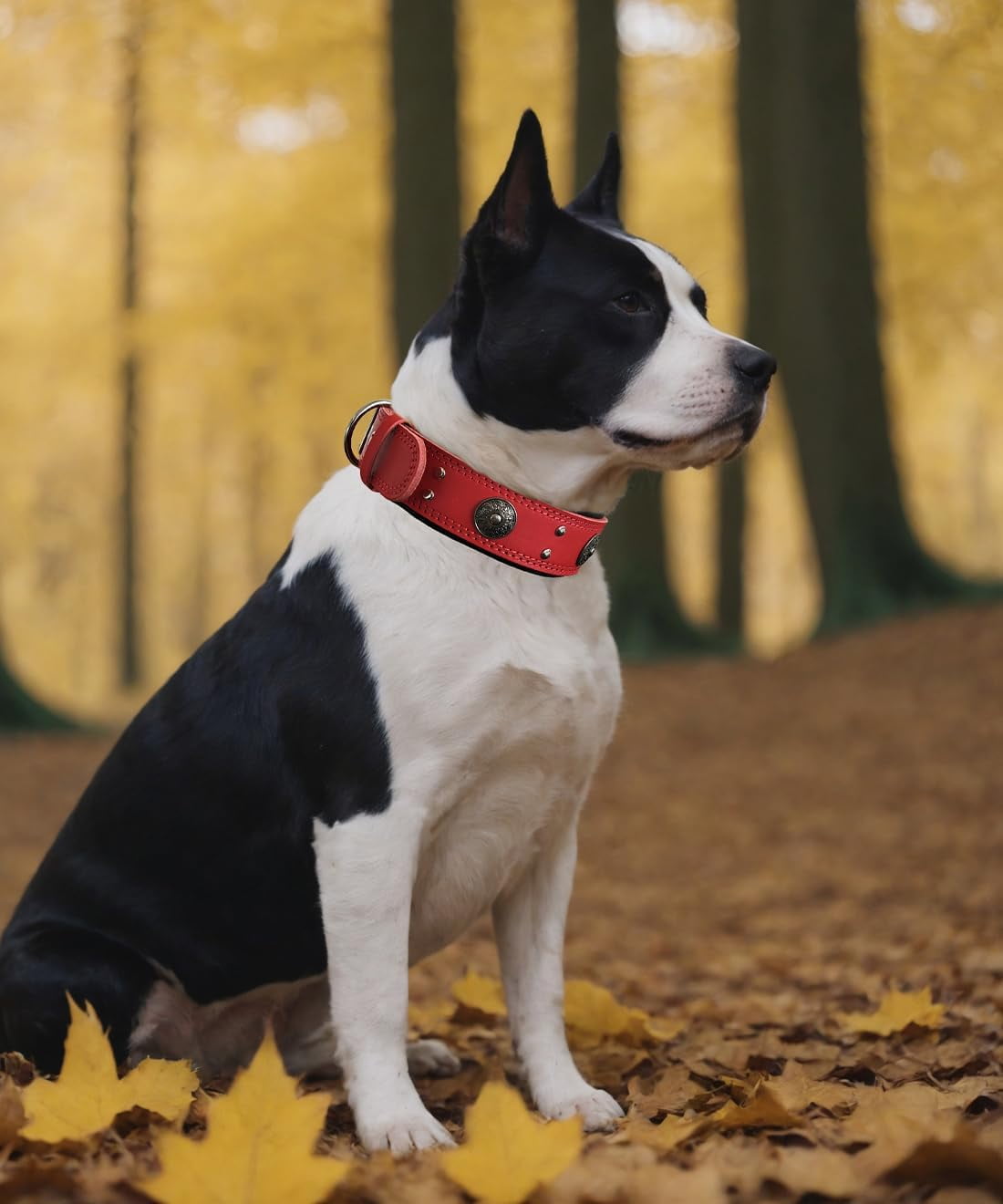 TJOUL Leather Dog Collar, 2 inches Wide Heavy Duty Genuine Leather Collars, Handmade, Soft, and Luxury, Eye-catching Best Choice for Large and Medium Breed Dogs 22.5-26.5 inches