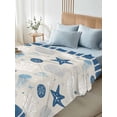 thumbnail image 4 of Blue Coastal Queen Size Flat Sheet, Wrinkleproof & Fadeproof Cooling Flat Bed Sheet Only, Vintage Ocean Nautical Starfish Coral Striped Breathable Soft Bedding Top Sheets 90 x 102 Inches, 4 of 8