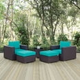 thumbnail image 1 of Modway Ensemble de Mobilier de Patio Extérieur en Rotin Osier Convene 5 Pcs, Espresso Turquoise, 1 of 9