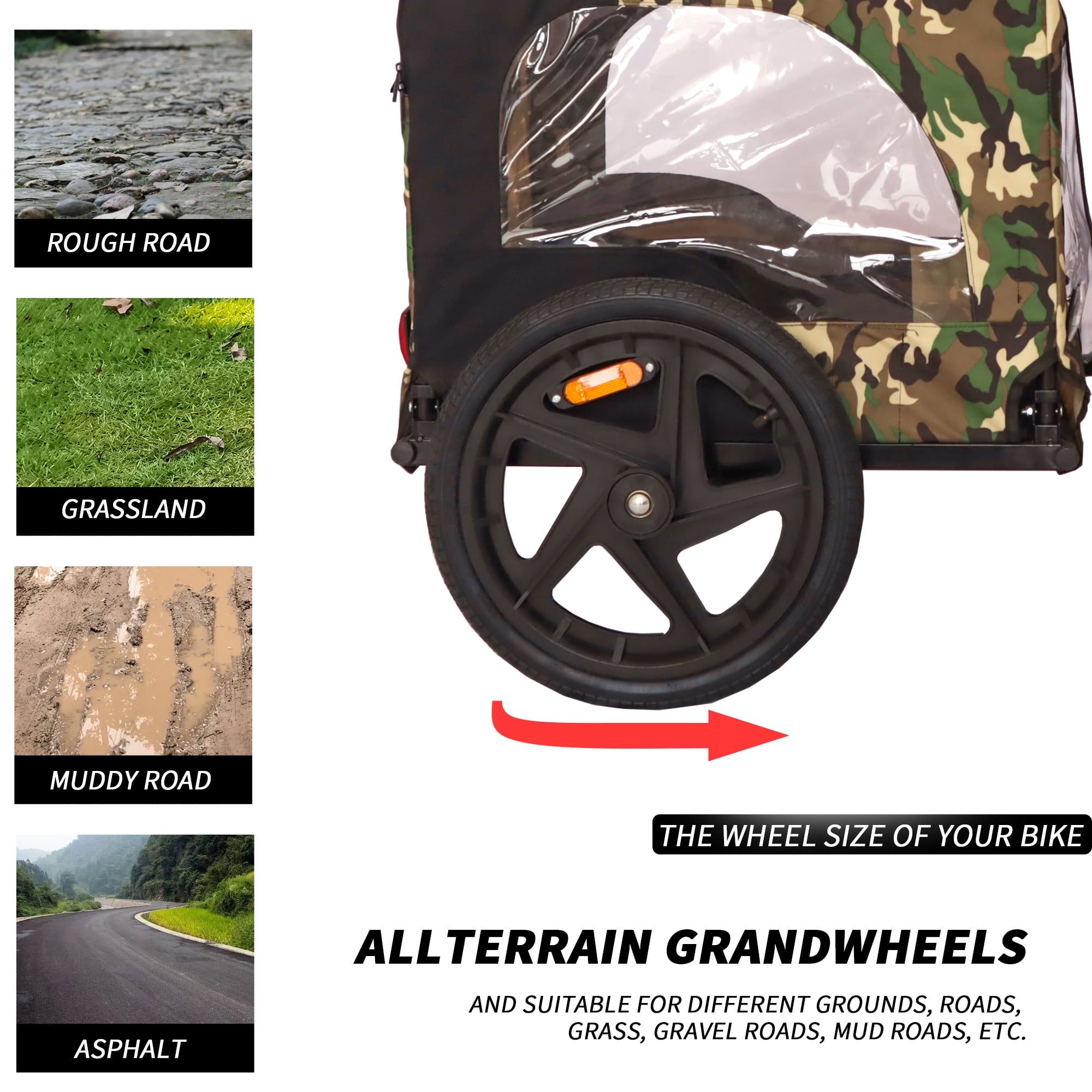 Pefilos 42" Heavy Duty Dog Bike Trailer, Foldable Pet Stroller Bicycle Carrier, Pet Bike Trailer for Dogs, Camouflage Pefilos 42" Heavy Duty Dog Bike Trailer, Foldable Pet Stroller Bicycle Carrier, Pet Bike Trailer for Dogs, Camouflage