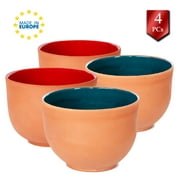 HAKAN Terracotta Serving Dish, Clay Bowl for Cooking and Yogurt, Earthen Mud Cookware, 4 Pcs, 4.3 in
