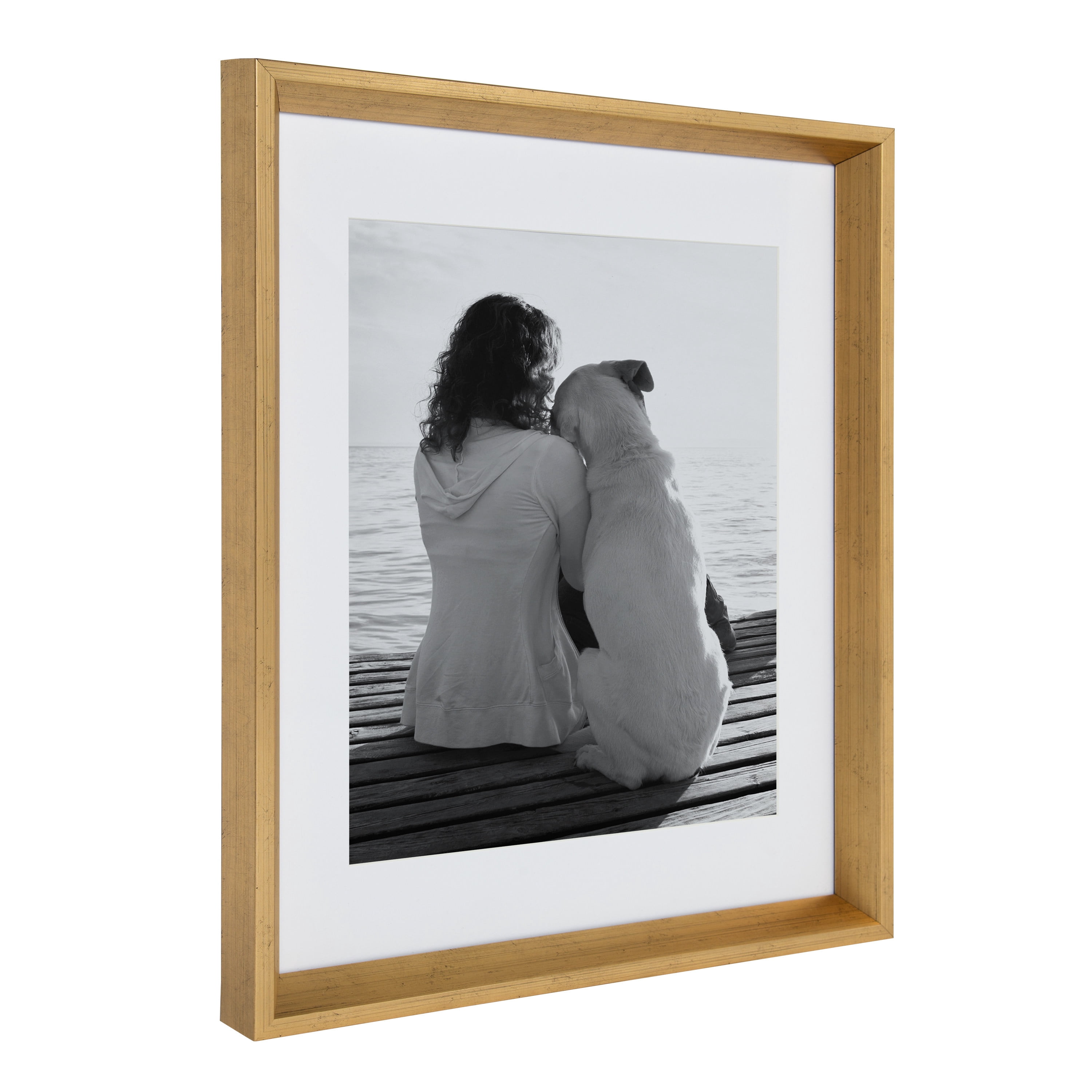 Kate and Laurel Calter Modern Wall Picture Frame Set, Gold 14x18 Matted to 11x14, Pack of 2