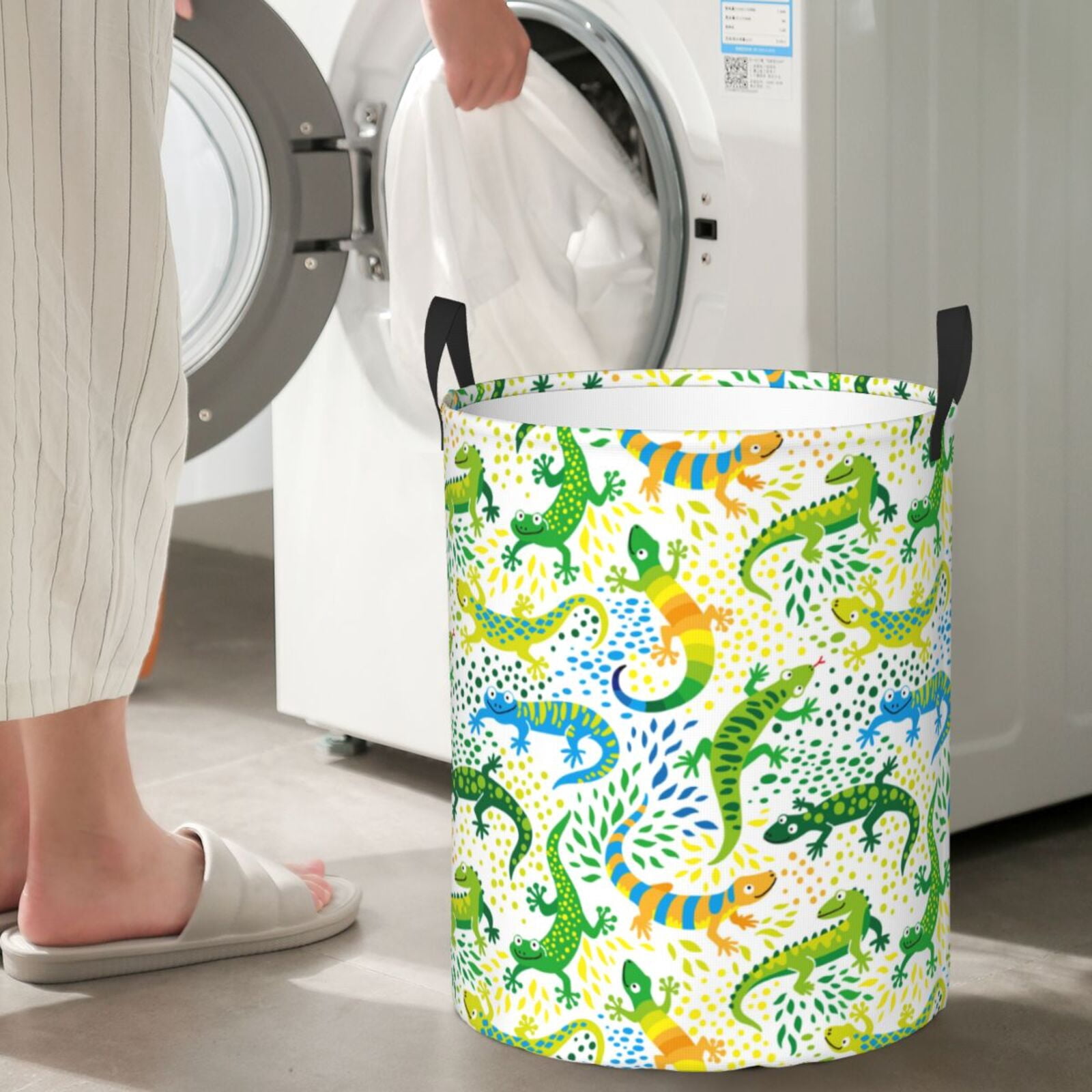 Large Laundry Basket with Handles - Classic Cute Lizard Kids Baby Dirty Clothes Laundry Hamper for Bedroom Aesthetic