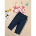 thumbnail image 3 of Little Girl Spaghetti Strap Floral Crop Top + Denim Pants 2 Piece Casual Outfits Set, 3 of 9