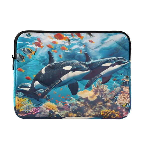 JIALIOU Laptop Sleeve Case with Zipper 13-13.3/15-16 Inch Compatible with MacBook HP Lenovo Dell ASUS Acer, Whales Swimming in Sea