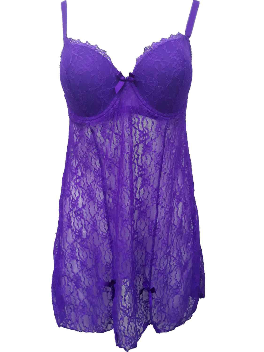 Satin Baby Doll Chemise Women's Nightie Soft Purple Lace Negligee Nightdress 