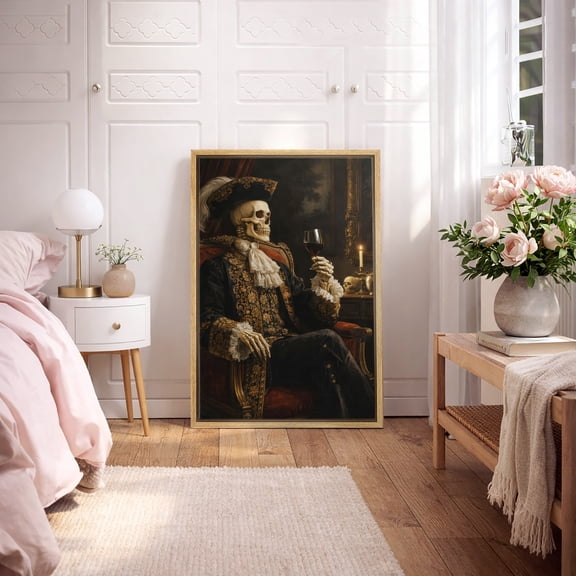 Framed Canvas Print Gothic Skull Wall Art Dark Academia Decorative for Living Room Bedroom - 16"x24" NATURAL