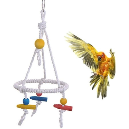 Bird Swing Made Of Cotton Rope With Stand And Perch, For Parrots, Budgies, Cockatiels, Parakeets, Parakeets, Cockatiels, Finches, Canaries, Cockatoos, African Gray Macaws, Eclectus Amazon Cage