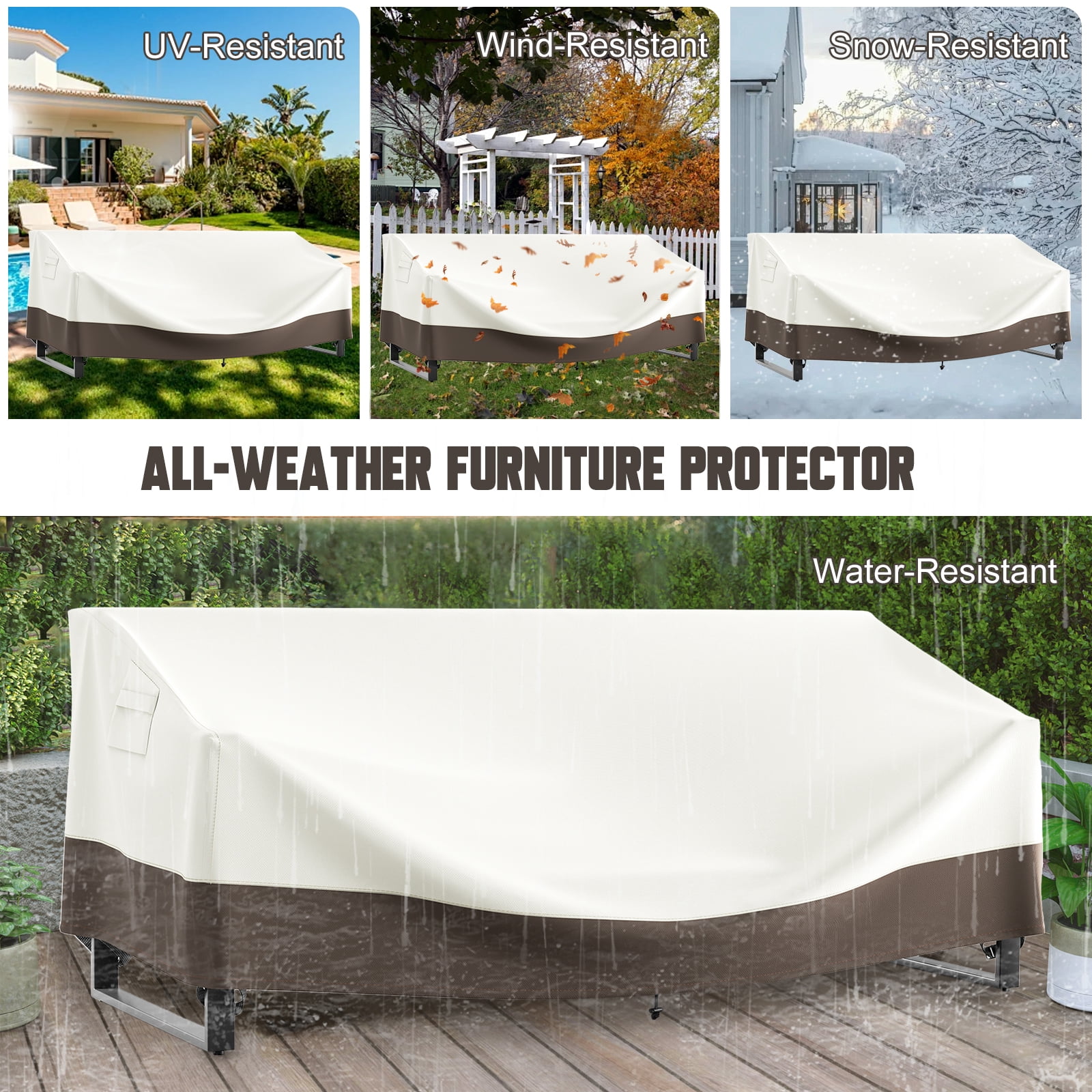POCASSY Outdoor Furniture Cover Waterproof - 600D Oxford Waterproof Patio Furniture Cover with Handle and Storage Bag for Outdoor Sofa Outdoor Chair, 83"*34"*28", Beige