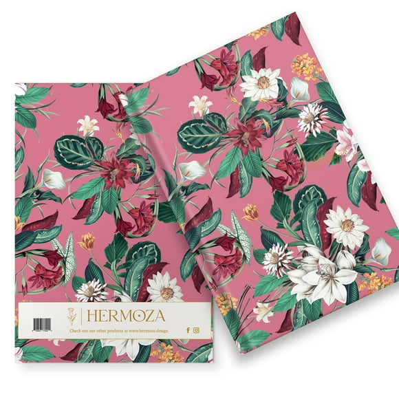 DESIGNER FLORAL HARDCOVER JOURNAL-PINK RED-LINED/RULED NO BLEED PAPER-GOLD FOILED-SATIN SILK BOOKMARK