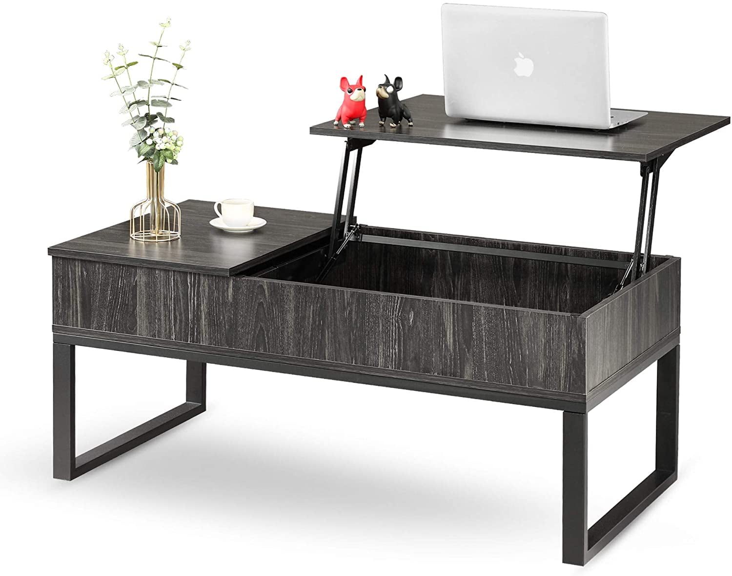 EastVita wooden lifting table coffee table with hidden storage