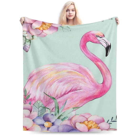 Pink Flamingo Watercolor Floral Bed Blanket 50x40