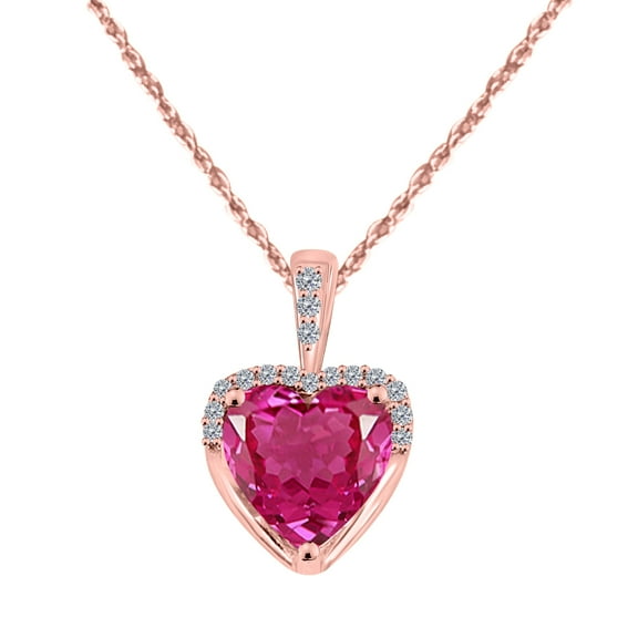 Aone Jewelry Engagement Necklace for Women 1.83 Carat Adorable Diamond and Heart Shape Gemstone Pendant Prong-Setting 10K Rose Gold With 18'' Box Chain