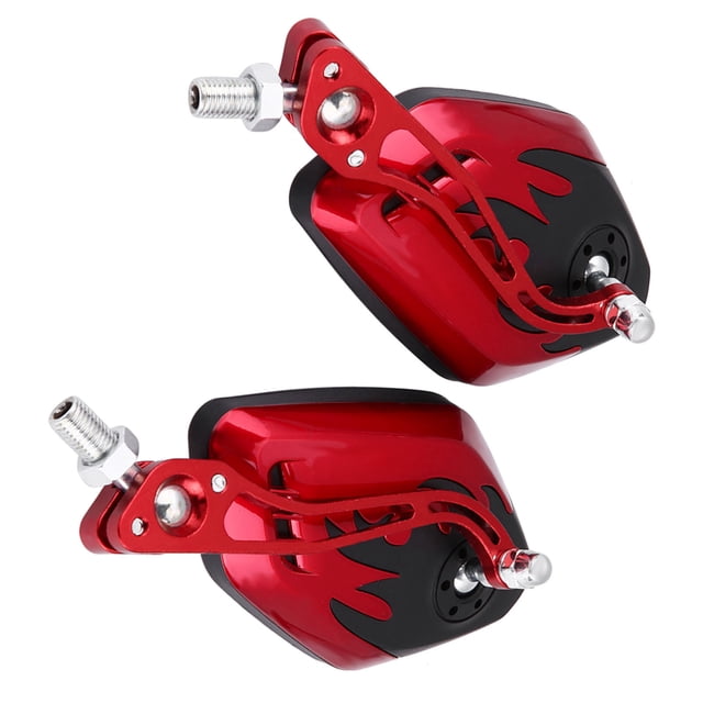 Espejos retrovisores para motocicleta, 1 par de espejos retrovisores laterales con patrón de llama de aluminio para motocicleta M8M10 Universal(Rojo)