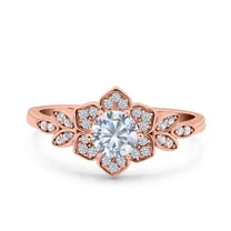 Rose Tone, Simulated Cubic Zirconia Size-10 Halo Art Deco Cluster Floral Wedding Engagement Ring 925 Sterling Silver