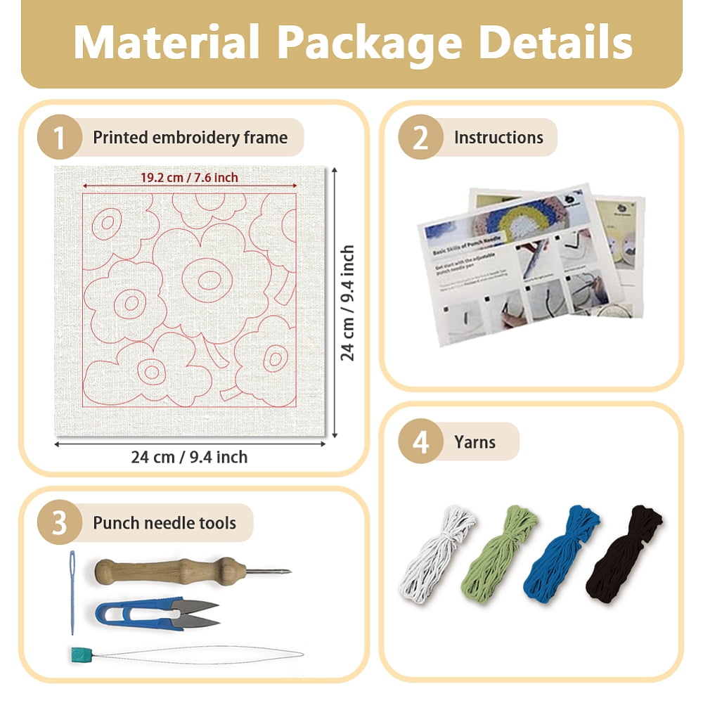 Polyester Cotton Punch Needle 4Folded Yarns Embroidery Kits Included Threader Cotton Thread Punch Needle Thread Clips 3.5MM Needle Flower Useful