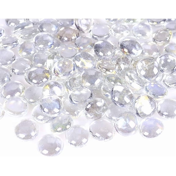 Zhuge 100 Pcs 14mm Flat Glass Gemstone Beads, Vase Fillers & Aquarium Decor Rocks, Clear