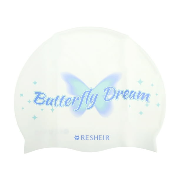Gorro de natación impermeable de mariposa de silicona 1 Pc Blanco Azul