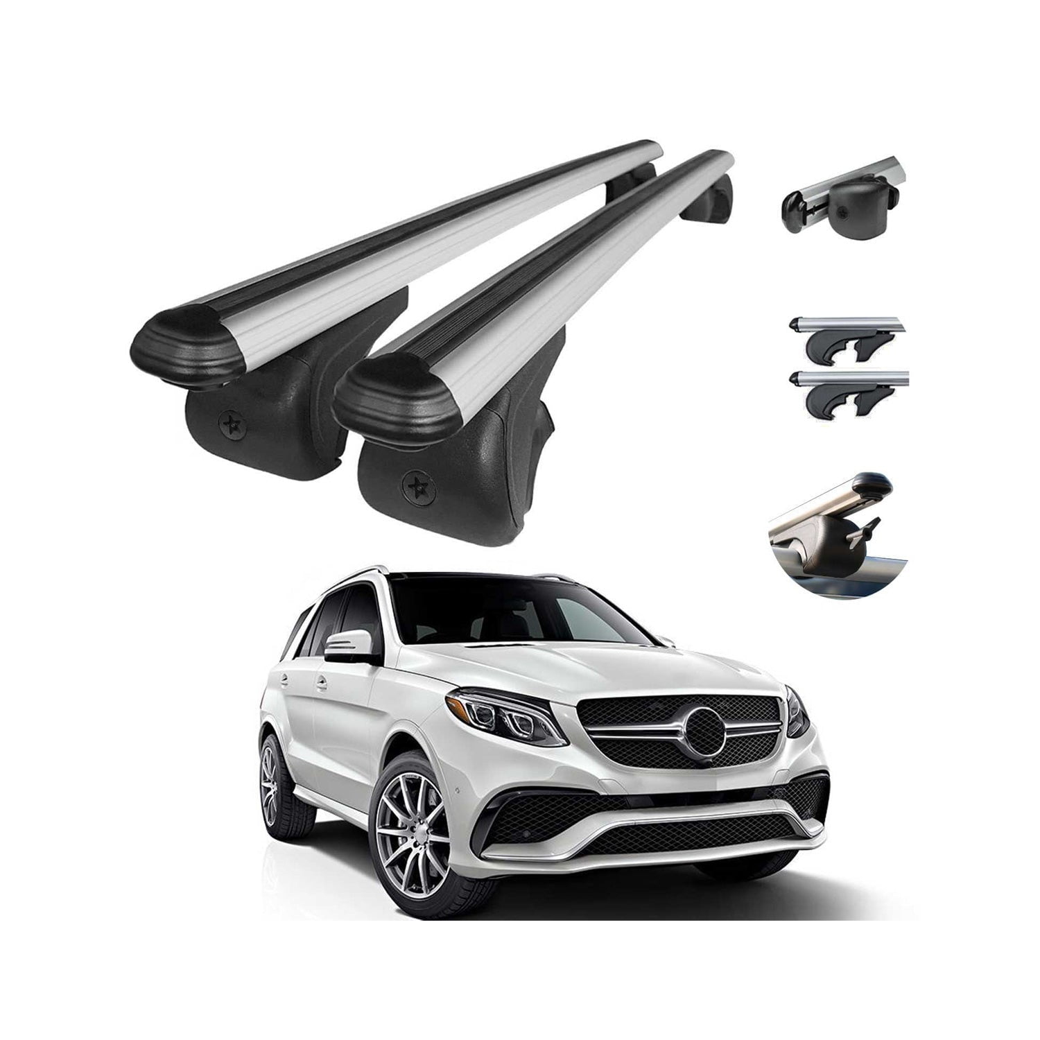 OmacUSA Roof Rack Cross Bars Luggage Carrier Silver Set for Mercedes