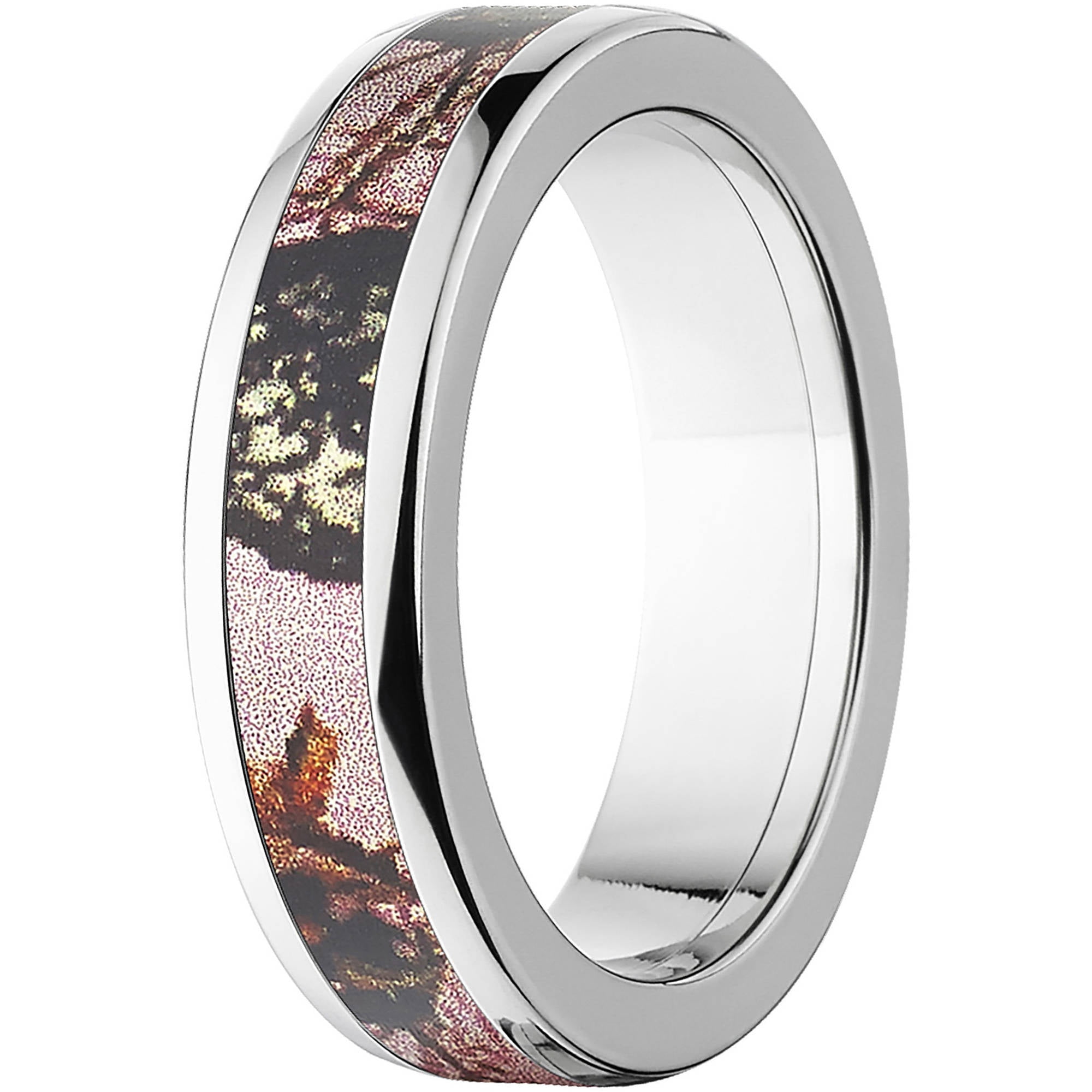 Pink Break Up Women's Camo Stainless Steel Ring with Polished Edges and Deluxe Comfort Fit