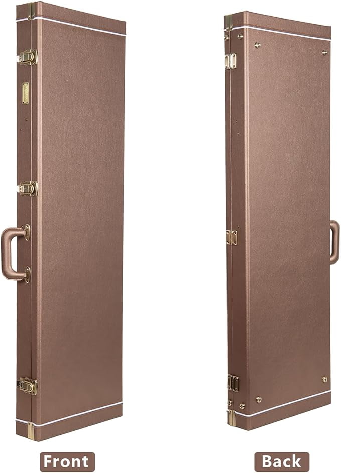 Crossrock Designer Series- Wooden Case for Jazzmaster/Jaguar Style Electric Guitars- Security Lock, Metal Feet, Storage Space- Chocolate Brown
