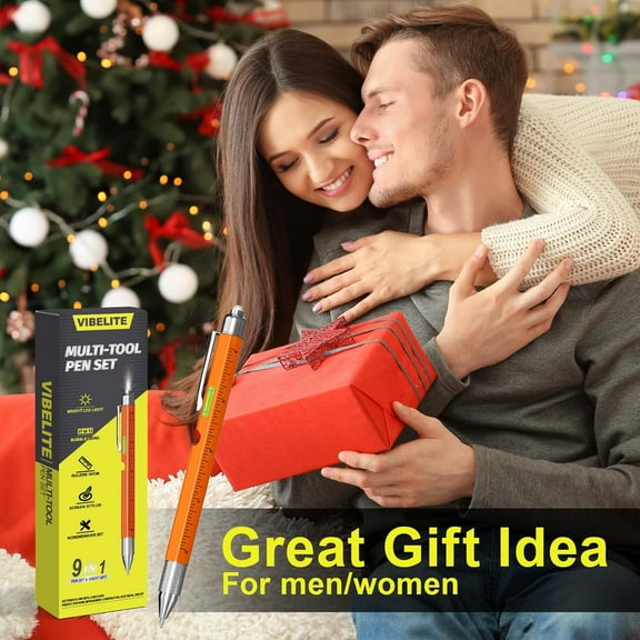 DASAW-9 in 1 Multitool Pen Set, Tools Gadgets for Men Gifts for Dad, Birthday Day Gifts for Men, Him, Husband, Father, Grandpa, Orange,1 Pack