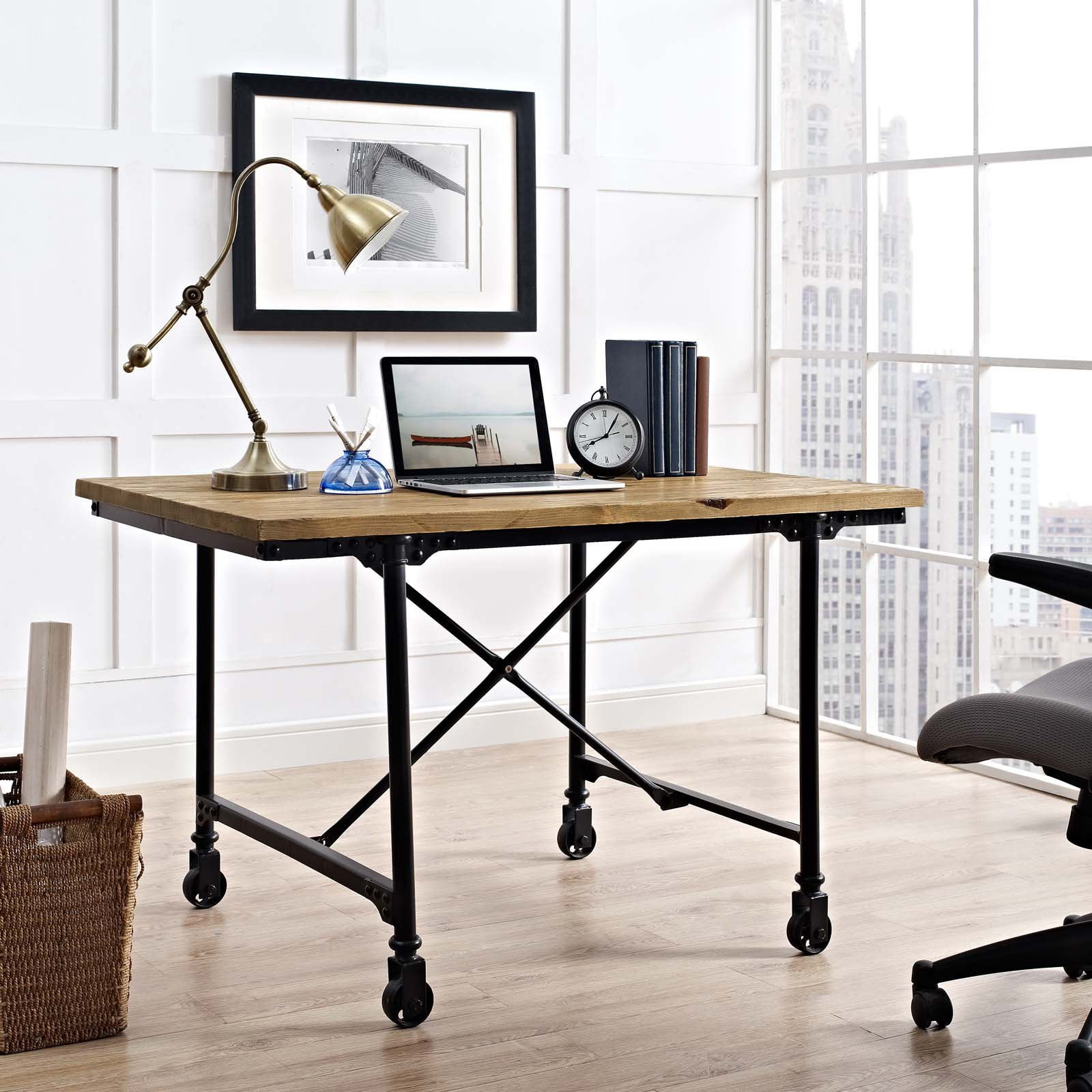Modway Raise Wood Office Desk in Brown
