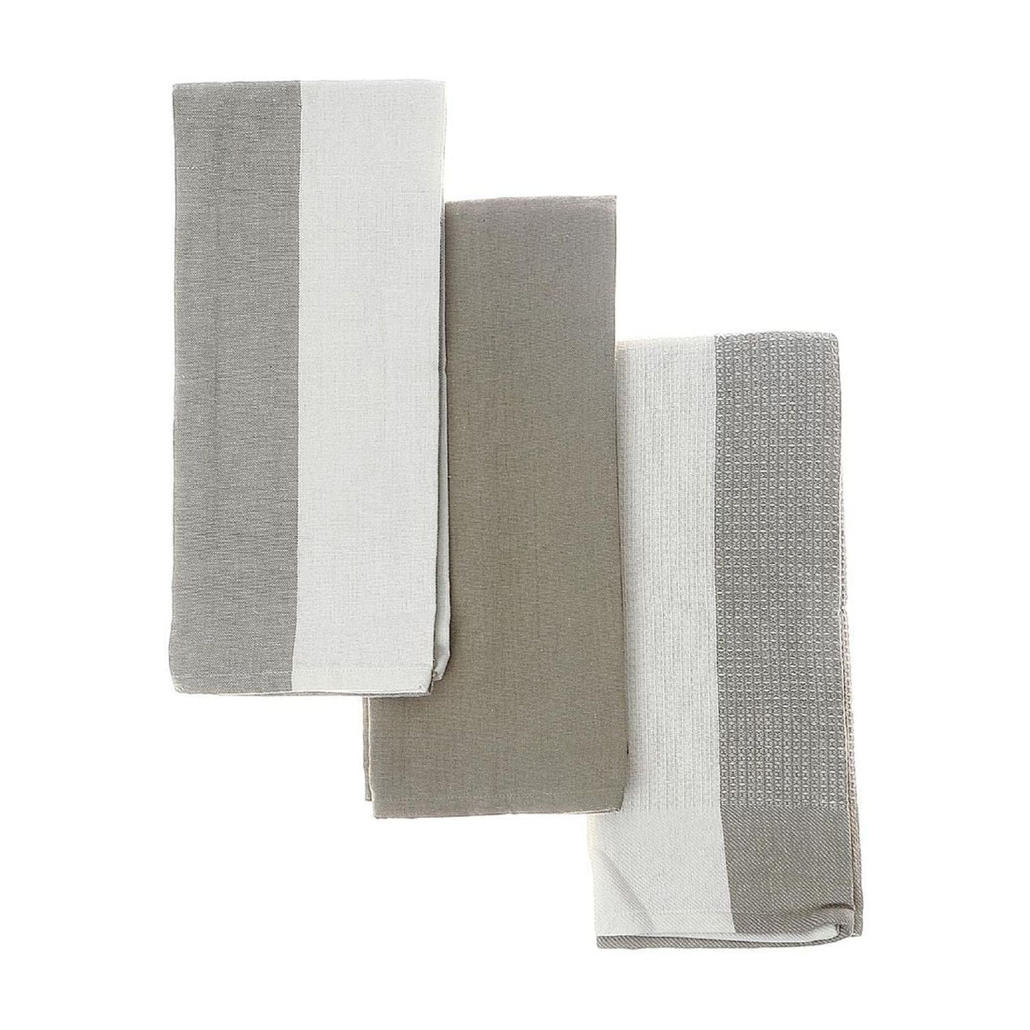 Kitchen Towel Set Of 3 PCs Block Print Oxford Tan