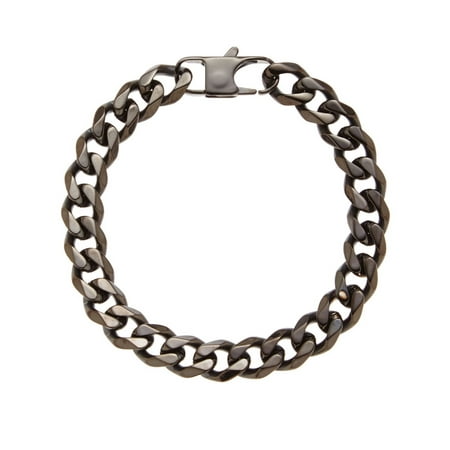 Arista Black Plated Solid Stainless Steel Men's Cuban Link Chain Bracelet, 8.5"